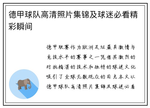 德甲球队高清照片集锦及球迷必看精彩瞬间